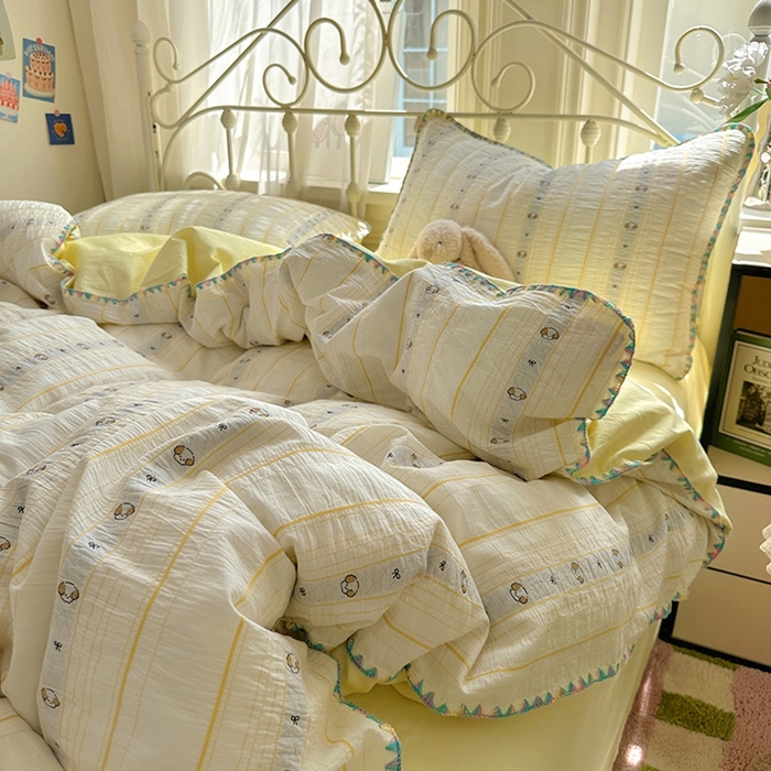 91家纺网 家纺一手货源 找家纺 田野 2025新款全棉水洗棉提花四件套 泰迪狗