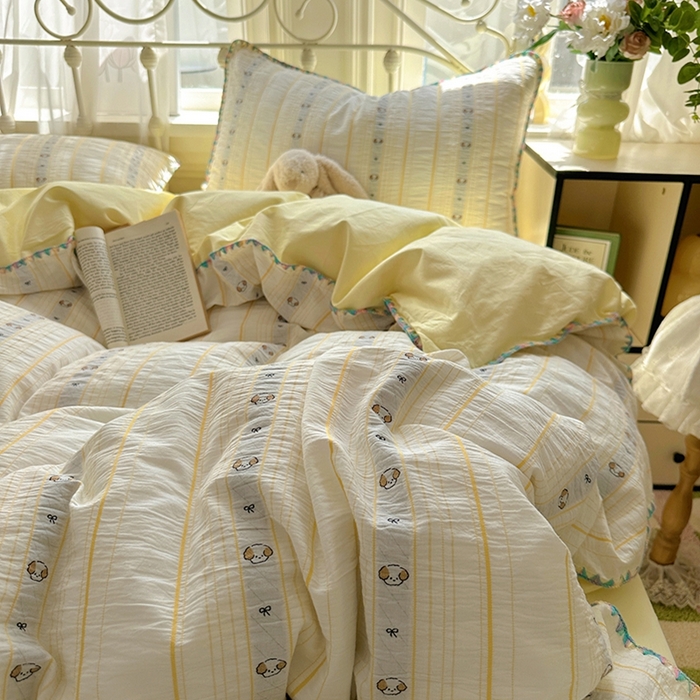 91家纺网 家纺一手货源 找家纺 田野 2025新款全棉水洗棉提花四件套 泰迪狗