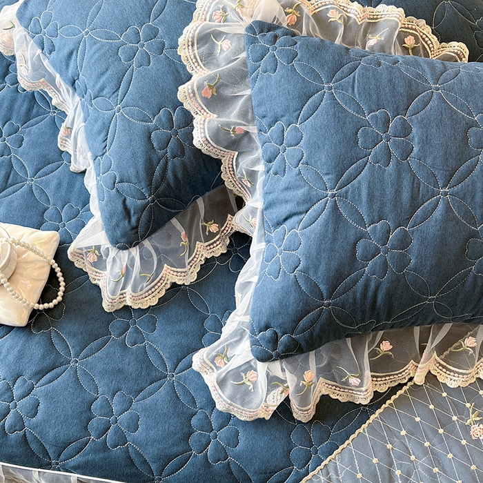91家纺网 家纺一手货源 找家纺 麒豆豆 2025新款色织蕾丝边床裙款床笠-花亦然 花亦然-宝石蓝