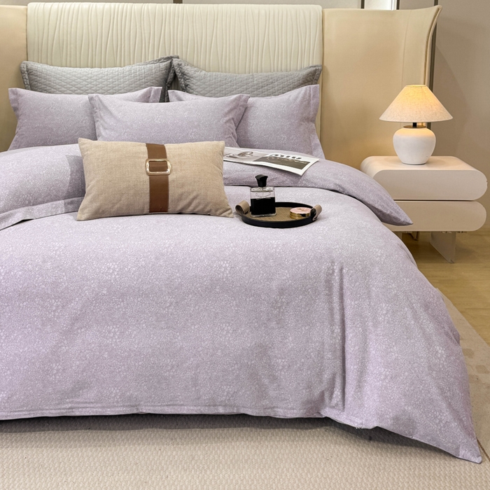 91家纺网 家纺一手货源 找家纺 凌鼎 2025新款100%全棉磨毛四件套数码印花加厚纯棉磨毛四件套 悦枝紫