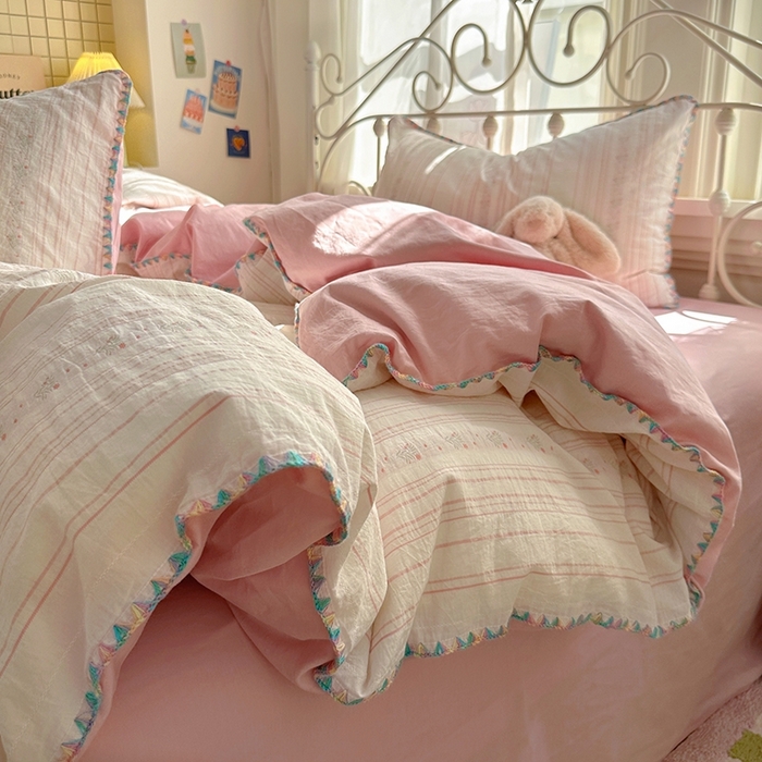 91家纺网 家纺一手货源 找家纺 田野 2025新款全棉水洗棉提花四件套 花颜