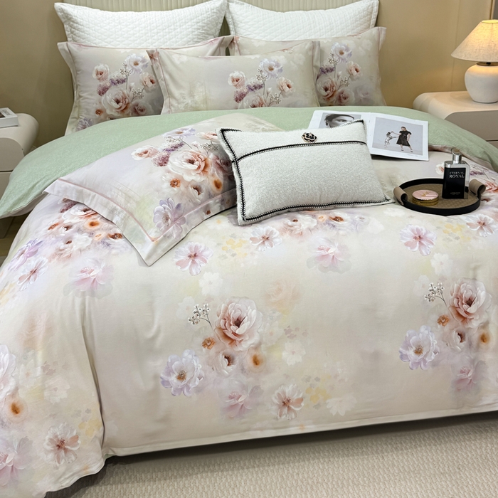 91家纺网 家纺一手货源 找家纺 凌鼎 2025新款100%全棉磨毛四件套数码印花加厚纯棉磨毛四件套 颜玉绿