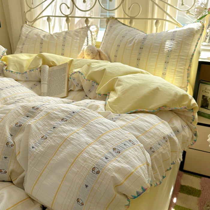 91家纺网 家纺一手货源 找家纺 田野 2025新款全棉水洗棉提花四件套 泰迪狗