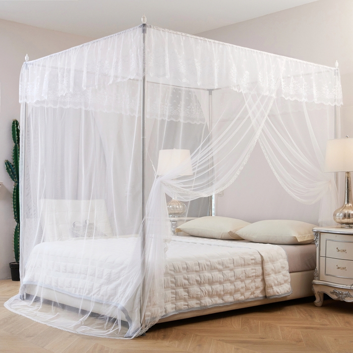 胜权家纺 2025秋冬新款单开门落地宫廷蚊帐不锈钢螺纹接口支架加粗加厚 单开门蚊帐