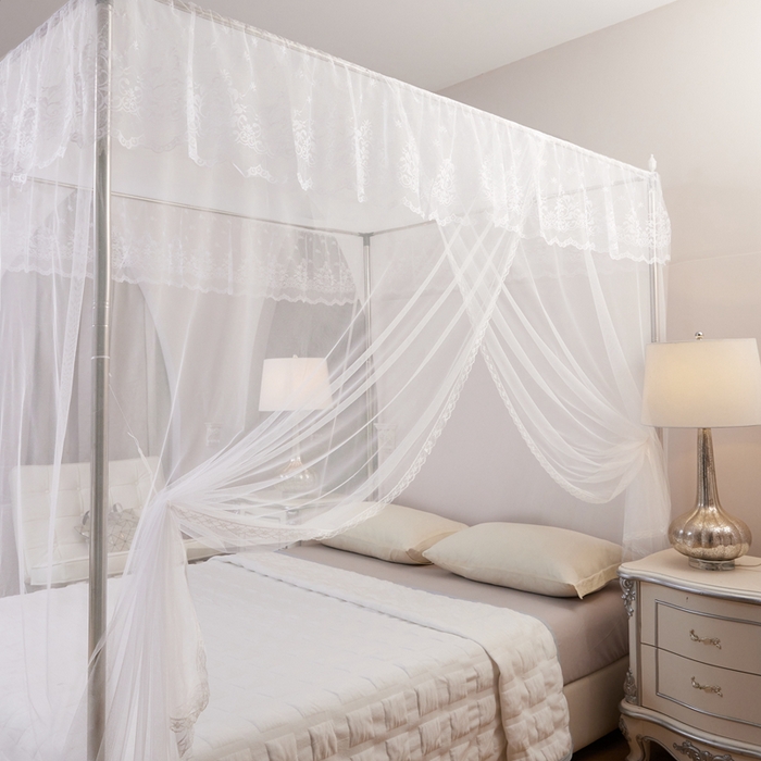 91家纺网 家纺一手货源 找家纺 胜权家纺 2025秋冬新款单开门落地宫廷蚊帐不锈钢螺纹接口支架加粗加厚 双开门蚊帐