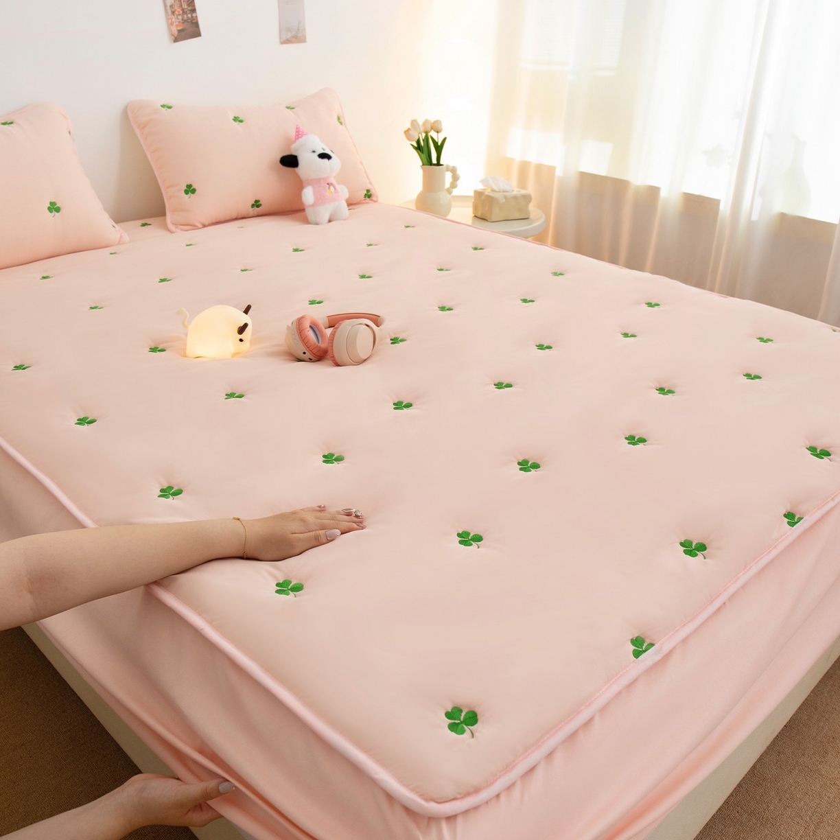 （总）云玲时尚 2025新款亲肤夹棉刺绣床笠-叶子系列