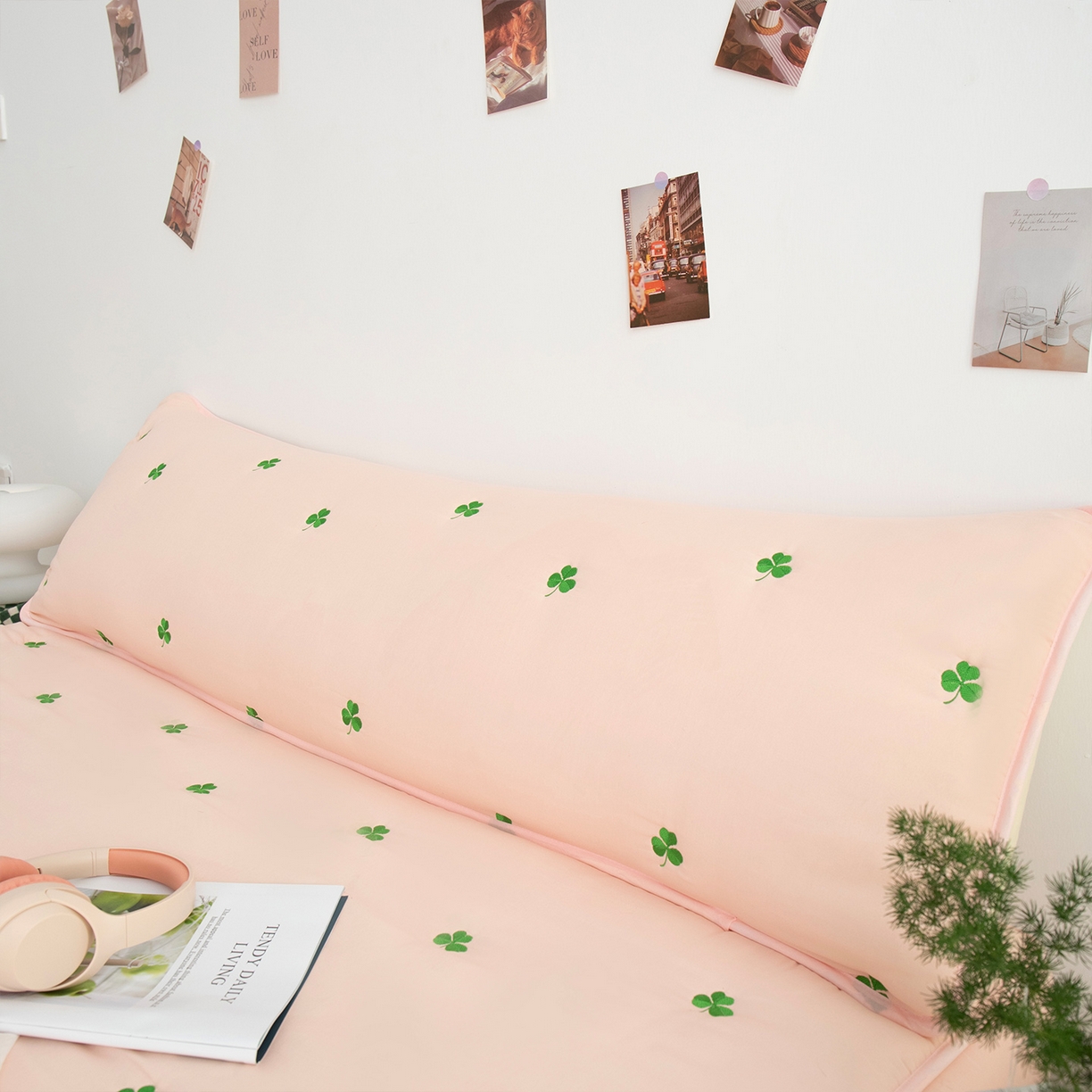 云玲时尚 2025新款亲肤夹棉绣花双人枕套-叶子系列 叶子-豆沙