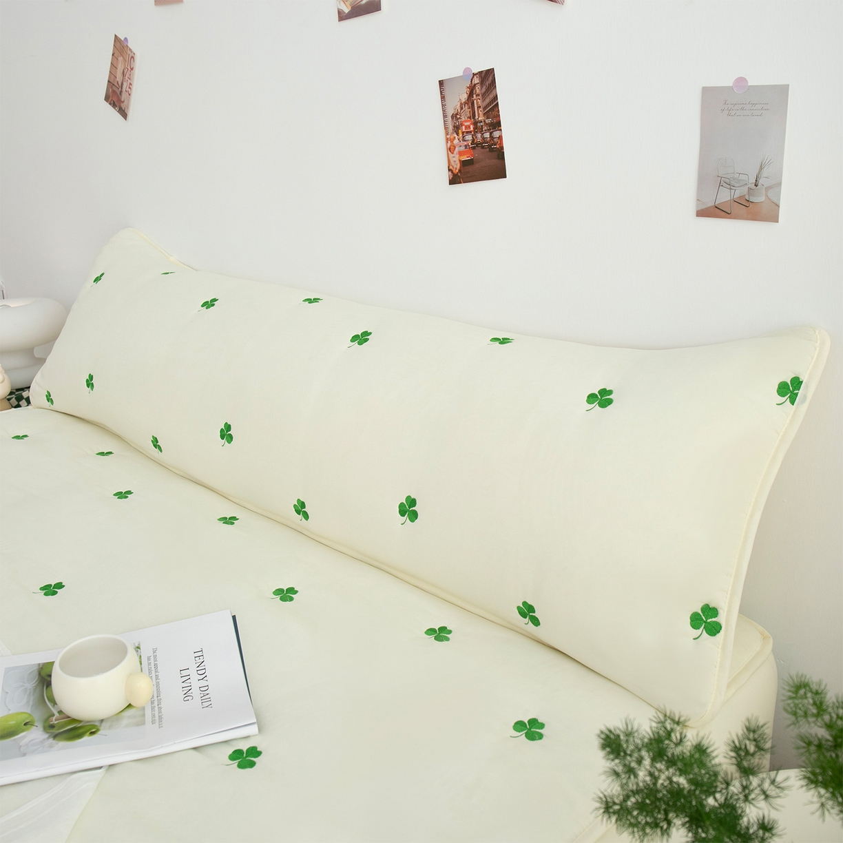 云玲时尚 2025新款亲肤夹棉绣花双人枕套-叶子系列 叶子-米白