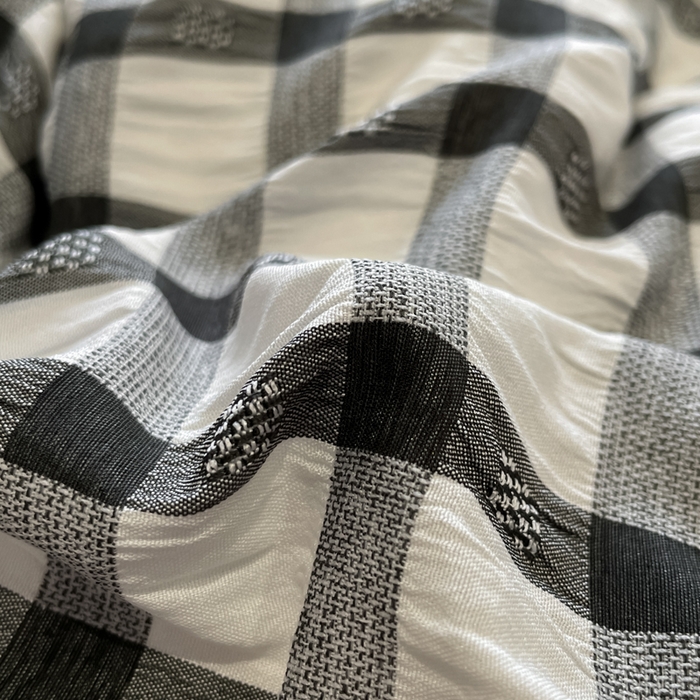 91家纺网 家纺一手货源 找家纺 凯洛奇 2025新款窗格纹泡泡纱阳离子四件套（提供买家秀） 窗格纹泡泡纱-黑白配