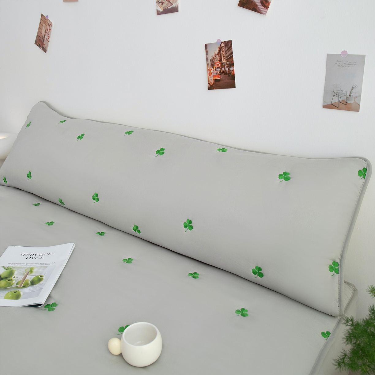 云玲时尚 2025新款亲肤夹棉绣花双人枕套-叶子系列 叶子-浅灰