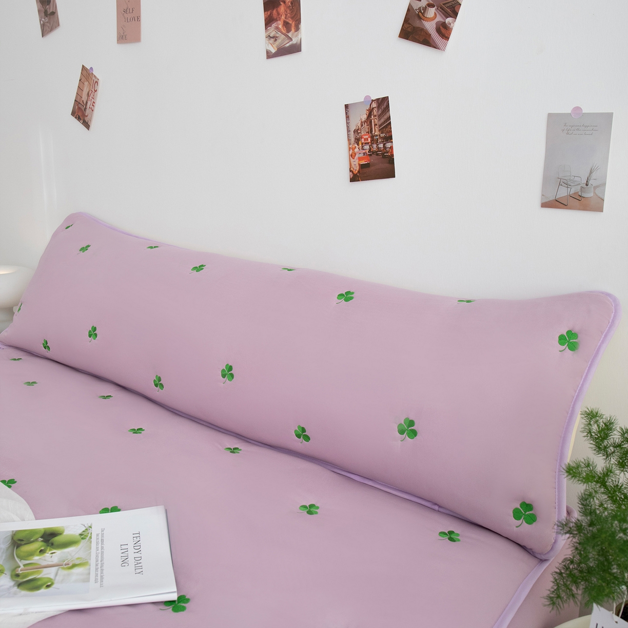 云玲时尚 2025新款亲肤夹棉绣花双人枕套-叶子系列 叶子-浅紫