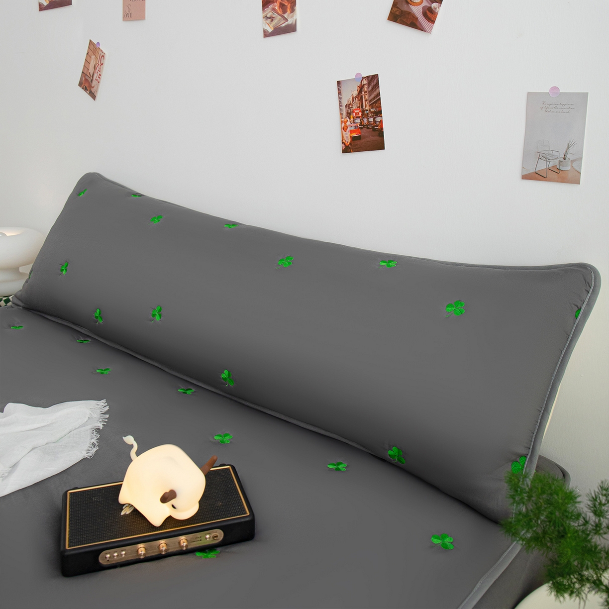 云玲时尚 2025新款亲肤夹棉绣花双人枕套-叶子系列 叶子-深灰