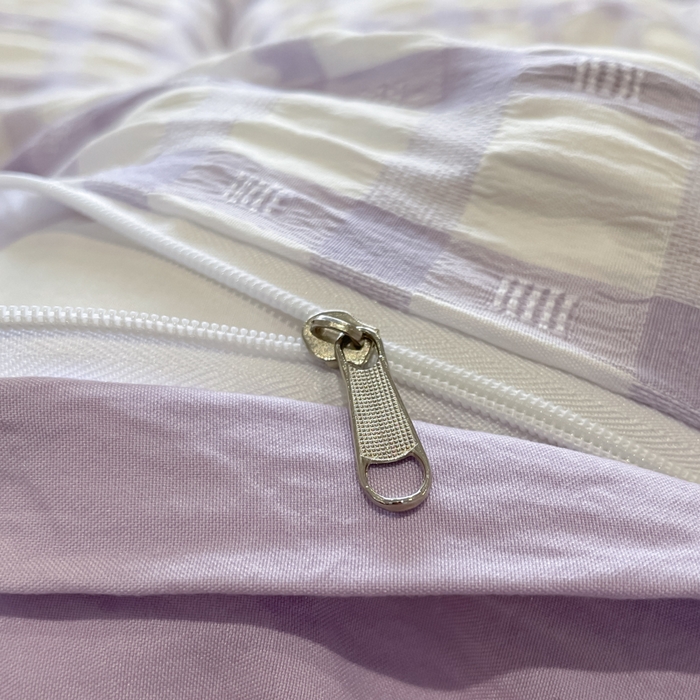 91家纺网 家纺一手货源 找家纺 凯洛奇 2025新款窗格纹泡泡纱阳离子四件套 窗格纹泡泡纱-梦幻紫（提供买家秀）