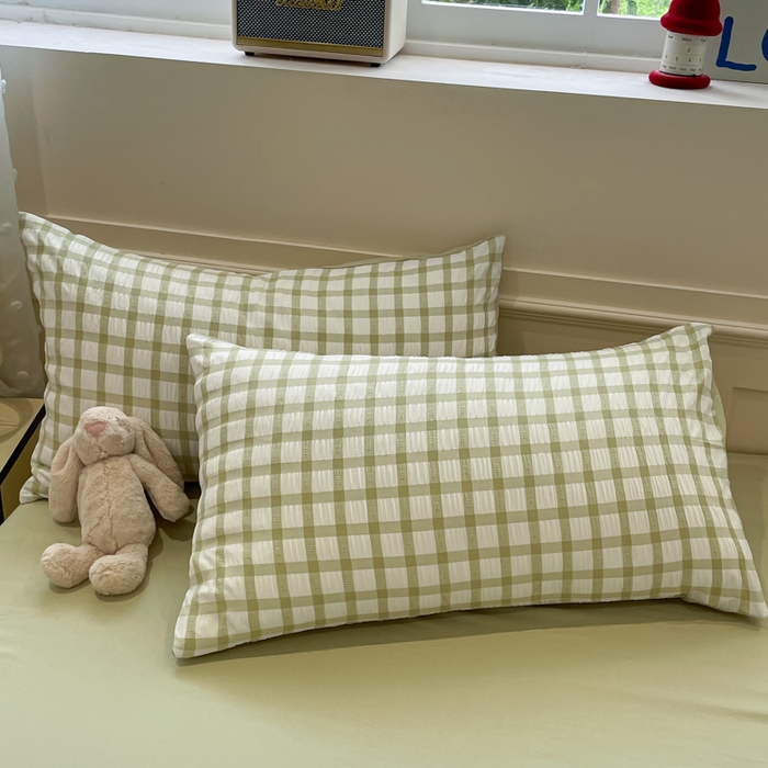 91家纺网 家纺一手货源 找家纺 凯洛奇 2025新款窗格纹泡泡纱阳离子四件套（提供买家秀） 窗格纹泡泡纱-抹茶绿