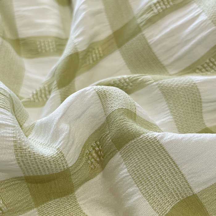 91家纺网 家纺一手货源 找家纺 凯洛奇 2025新款窗格纹泡泡纱阳离子四件套（提供买家秀） 窗格纹泡泡纱-抹茶绿