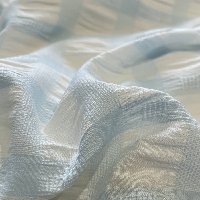 91家纺网 家纺一手货源 找家纺 凯洛奇 2025新款窗格纹泡泡纱阳离子四件套（提供买家秀） 窗格纹泡泡纱-天青蓝