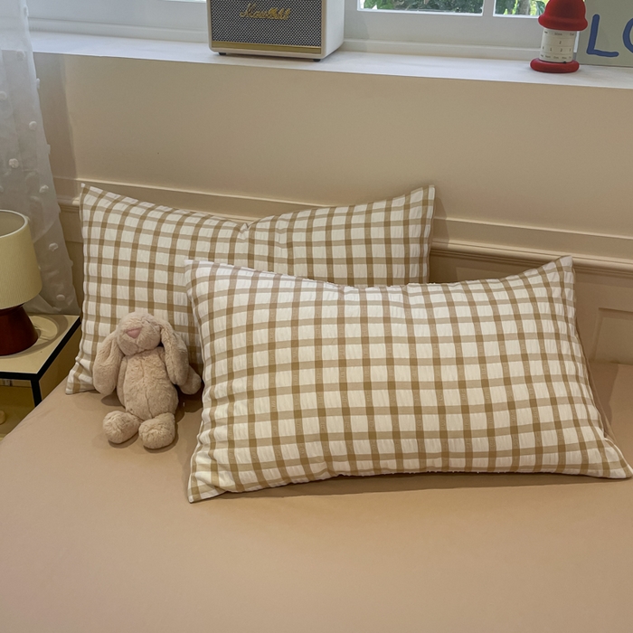 91家纺网 家纺一手货源 找家纺 凯洛奇 2025新款窗格纹泡泡纱阳离子四件套 （提供买家秀）窗格纹泡泡纱-亚麻咖