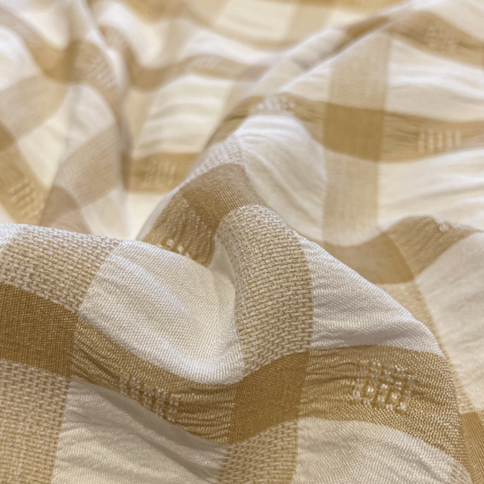 91家纺网 家纺一手货源 找家纺 凯洛奇 2025新款窗格纹泡泡纱阳离子四件套 （提供买家秀）窗格纹泡泡纱-亚麻咖