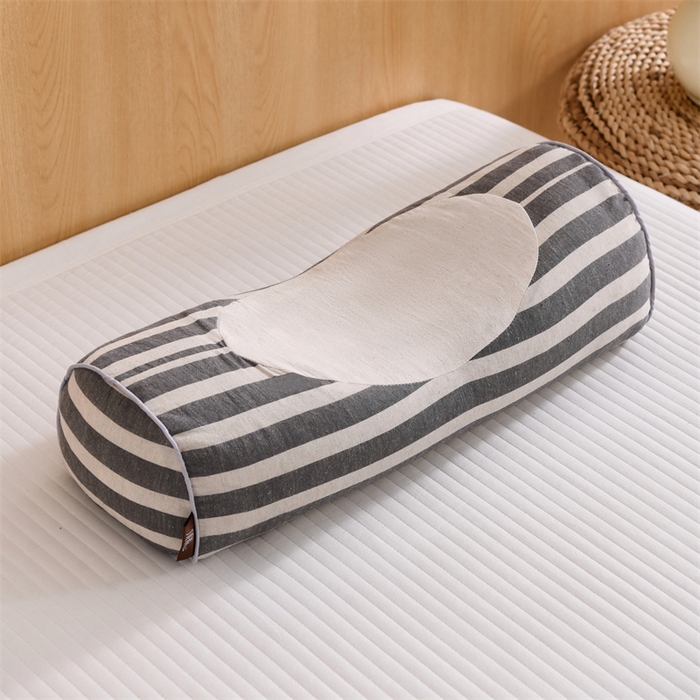 91家纺网 家纺一手货源 找家纺 织布人 2025新款荞麦枕棉麻韩式无印风元宝枕头全荞麦颈椎高枕硬枕芯 韩式无印风元宝枕-黑白条纹 48x20x8cm/只