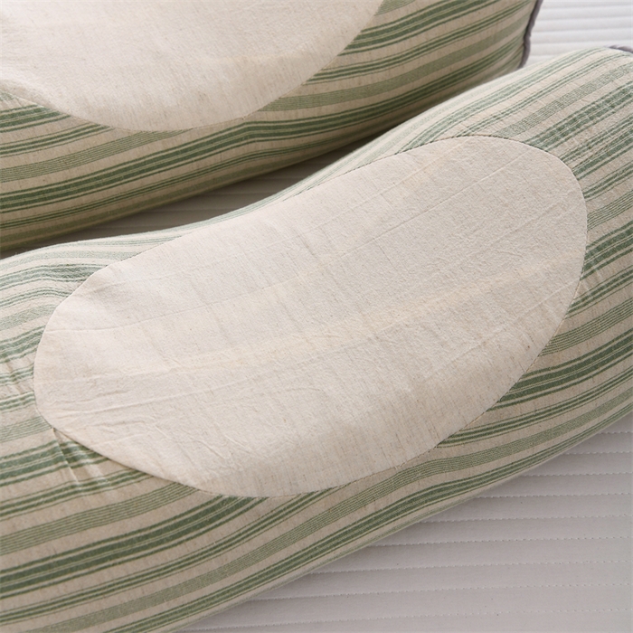 91家纺网 家纺一手货源 找家纺 织布人 2025新款荞麦枕棉麻韩式无印风元宝枕头全荞麦颈椎高枕硬枕芯 韩式无印风元宝枕-绿条纹 48x20x8cm/只