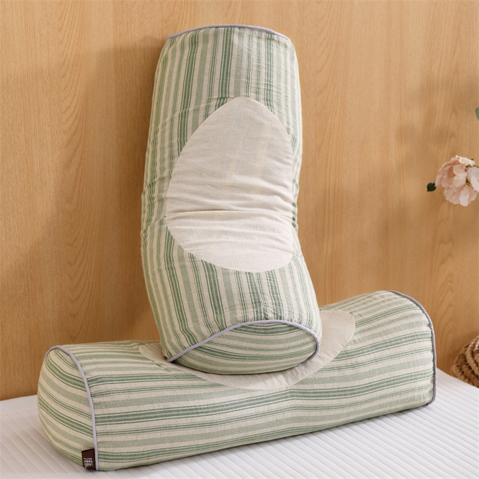 91家纺网 家纺一手货源 找家纺 织布人 2025新款荞麦枕棉麻韩式无印风元宝枕头全荞麦颈椎高枕硬枕芯 韩式无印风元宝枕-绿条纹 48x20x8cm/只