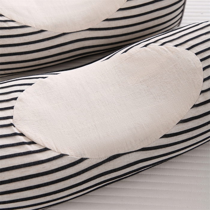 91家纺网 家纺一手货源 找家纺 织布人 2025新款荞麦枕棉麻韩式无印风元宝枕头全荞麦颈椎高枕硬枕芯 韩式无印风元宝枕-细黑条纹 48x20x8cm/只