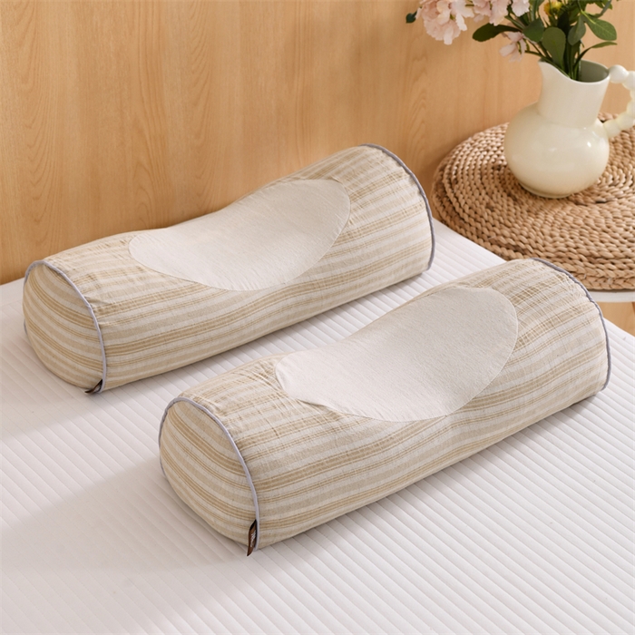 91家纺网 家纺一手货源 找家纺 织布人 2025新款荞麦枕棉麻韩式无印风元宝枕头全荞麦颈椎高枕硬枕芯 韩式无印风元宝枕-细咖条纹 48x20x8cm/只