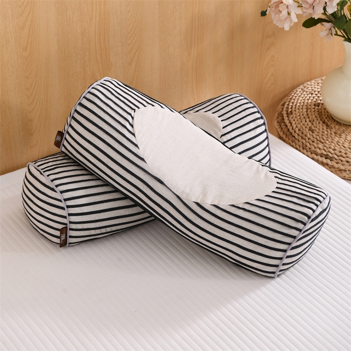 91家纺网 家纺一手货源 找家纺 织布人 2025新款荞麦枕棉麻韩式无印风元宝枕头全荞麦颈椎高枕硬枕芯 韩式无印风元宝枕-细黑条纹 48x20x8cm/只