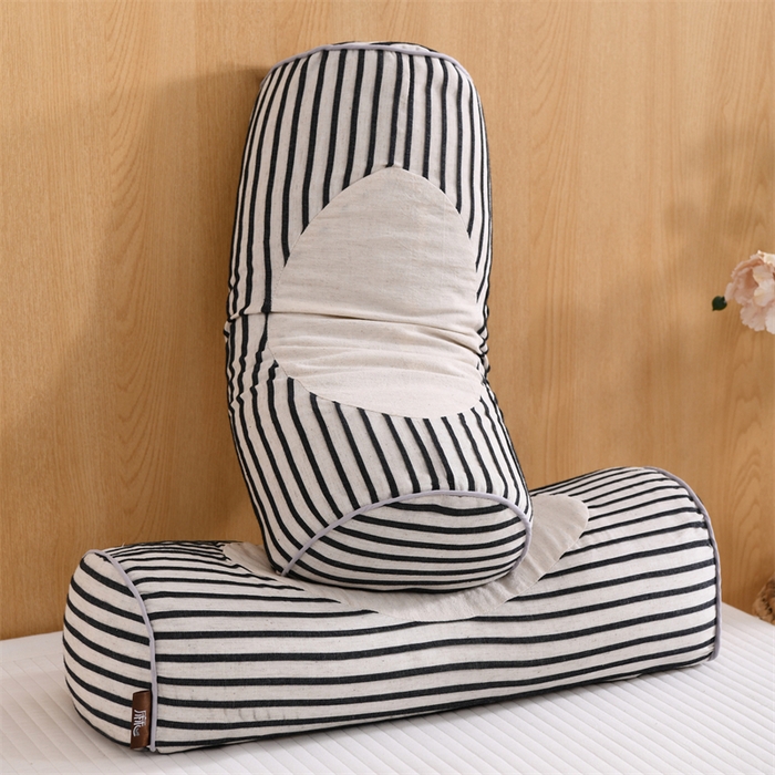 91家纺网 家纺一手货源 找家纺 织布人 2025新款荞麦枕棉麻韩式无印风元宝枕头全荞麦颈椎高枕硬枕芯 韩式无印风元宝枕-细黑条纹 48x20x8cm/只