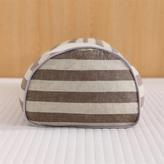 91家纺网 家纺一手货源 找家纺 织布人 2025新款荞麦枕棉麻韩式无印风元宝枕头全荞麦颈椎高枕硬枕芯 韩式无印风元宝枕-咖白条纹 48x20x8cm/只