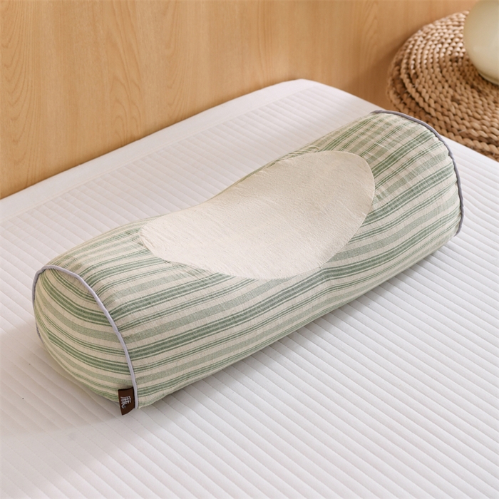 91家纺网 家纺一手货源 找家纺 织布人 2025新款荞麦枕棉麻韩式无印风元宝枕头全荞麦颈椎高枕硬枕芯 韩式无印风元宝枕-绿条纹 48x20x8cm/只