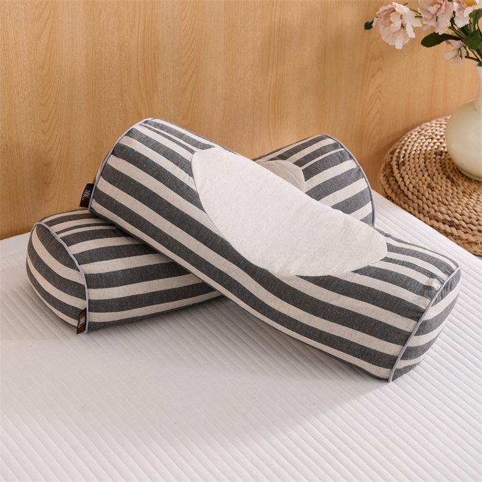 91家纺网 家纺一手货源 找家纺 织布人 2025新款荞麦枕棉麻韩式无印风元宝枕头全荞麦颈椎高枕硬枕芯 韩式无印风元宝枕-黑白条纹 48x20x8cm/只