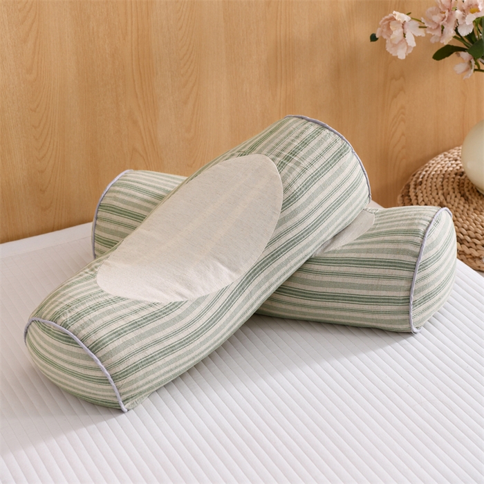 91家纺网 家纺一手货源 找家纺 织布人 2025新款荞麦枕棉麻韩式无印风元宝枕头全荞麦颈椎高枕硬枕芯 韩式无印风元宝枕-绿条纹 48x20x8cm/只