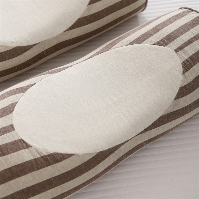 91家纺网 家纺一手货源 找家纺 织布人 2025新款荞麦枕棉麻韩式无印风元宝枕头全荞麦颈椎高枕硬枕芯 韩式无印风元宝枕-咖白条纹 48x20x8cm/只