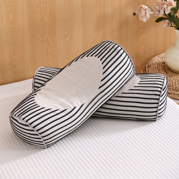 91家纺网 家纺一手货源 找家纺 织布人 2025新款荞麦枕棉麻韩式无印风元宝枕头全荞麦颈椎高枕硬枕芯 韩式无印风元宝枕-细黑条纹 48x20x8cm/只