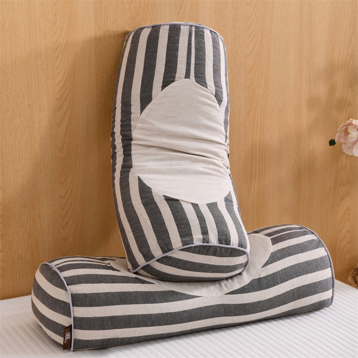 91家纺网 家纺一手货源 找家纺 织布人 2025新款荞麦枕棉麻韩式无印风元宝枕头全荞麦颈椎高枕硬枕芯 韩式无印风元宝枕-黑白条纹 48x20x8cm/只