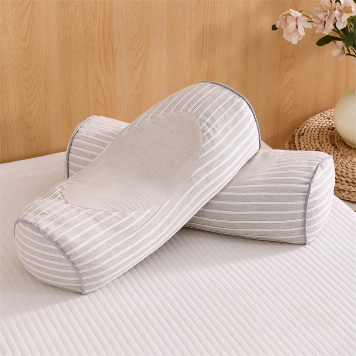 91家纺网 家纺一手货源 找家纺 织布人 2025新款荞麦枕棉麻韩式无印风元宝枕头全荞麦颈椎高枕硬枕芯 韩式无印风元宝枕-灰条纹 48x20x8cm/只