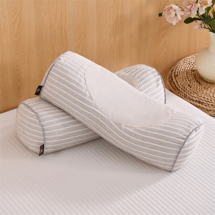 91家纺网 家纺一手货源 找家纺 织布人 2025新款荞麦枕棉麻韩式无印风元宝枕头全荞麦颈椎高枕硬枕芯 韩式无印风元宝枕-灰条纹 48x20x8cm/只