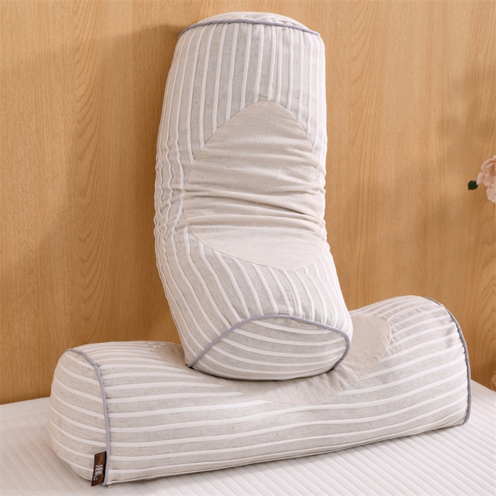 91家纺网 家纺一手货源 找家纺 织布人 2025新款荞麦枕棉麻韩式无印风元宝枕头全荞麦颈椎高枕硬枕芯 韩式无印风元宝枕-灰条纹 48x20x8cm/只