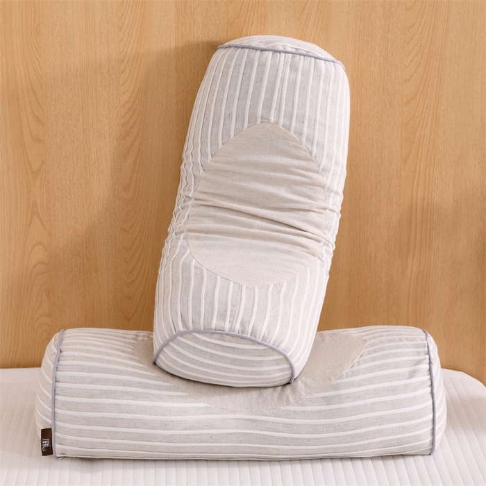 91家纺网 家纺一手货源 找家纺 织布人 2025新款荞麦枕棉麻韩式无印风元宝枕头全荞麦颈椎高枕硬枕芯 韩式无印风元宝枕-灰条纹 48x20x8cm/只