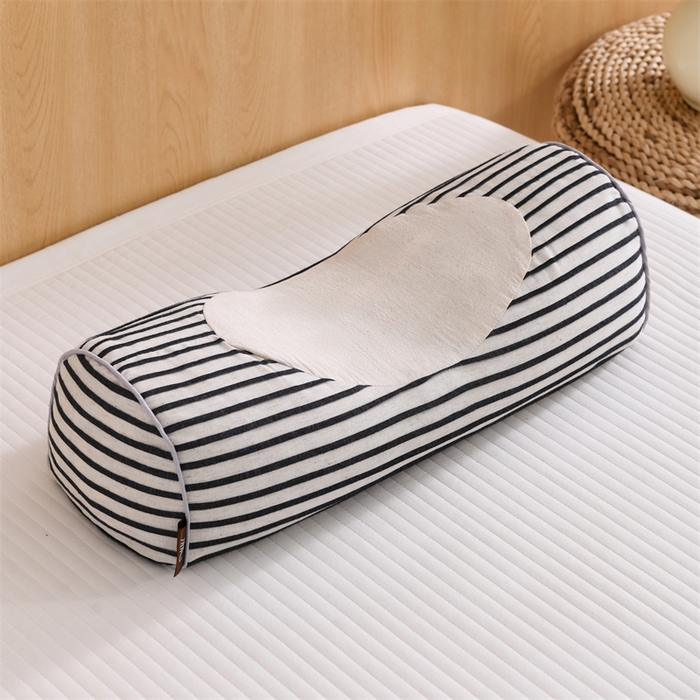91家纺网 家纺一手货源 找家纺 织布人 2025新款荞麦枕棉麻韩式无印风元宝枕头全荞麦颈椎高枕硬枕芯 韩式无印风元宝枕-细黑条纹 48x20x8cm/只