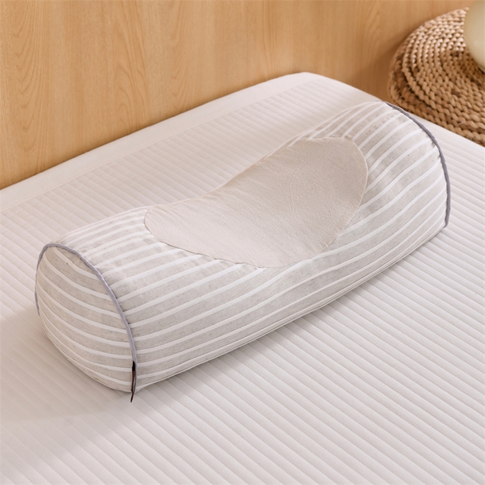 91家纺网 家纺一手货源 找家纺 织布人 2025新款荞麦枕棉麻韩式无印风元宝枕头全荞麦颈椎高枕硬枕芯 韩式无印风元宝枕-灰条纹 48x20x8cm/只