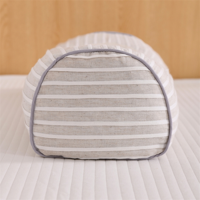 91家纺网 家纺一手货源 找家纺 织布人 2025新款荞麦枕棉麻韩式无印风元宝枕头全荞麦颈椎高枕硬枕芯 韩式无印风元宝枕-灰条纹 48x20x8cm/只