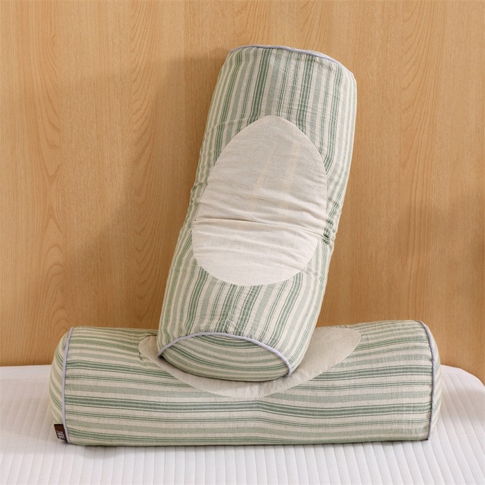 91家纺网 家纺一手货源 找家纺 织布人 2025新款荞麦枕棉麻韩式无印风元宝枕头全荞麦颈椎高枕硬枕芯 韩式无印风元宝枕-绿条纹 48x20x8cm/只