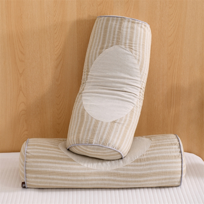 91家纺网 家纺一手货源 找家纺 织布人 2025新款荞麦枕棉麻韩式无印风元宝枕头全荞麦颈椎高枕硬枕芯 韩式无印风元宝枕-细咖条纹 48x20x8cm/只