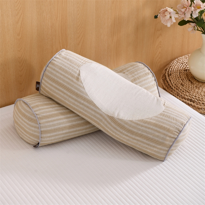 91家纺网 家纺一手货源 找家纺 织布人 2025新款荞麦枕棉麻韩式无印风元宝枕头全荞麦颈椎高枕硬枕芯 韩式无印风元宝枕-细咖条纹 48x20x8cm/只