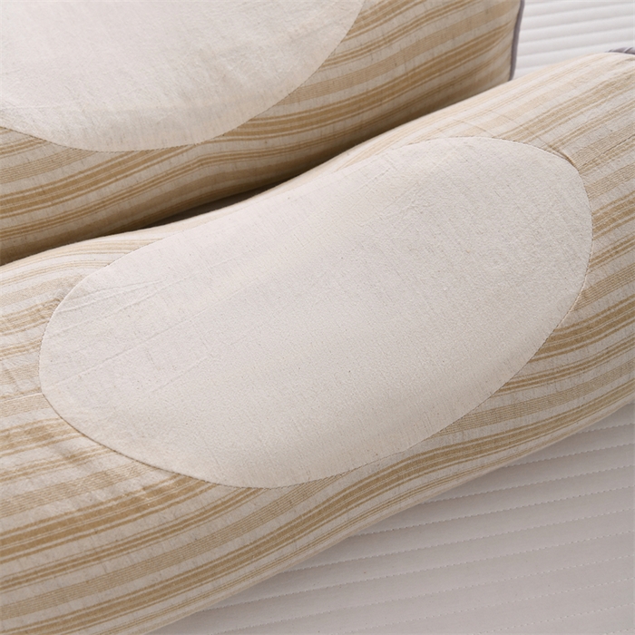 91家纺网 家纺一手货源 找家纺 织布人 2025新款荞麦枕棉麻韩式无印风元宝枕头全荞麦颈椎高枕硬枕芯 韩式无印风元宝枕-细咖条纹 48x20x8cm/只