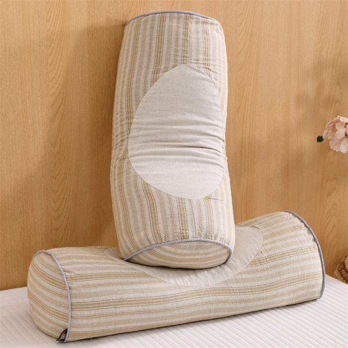 91家纺网 家纺一手货源 找家纺 织布人 2025新款荞麦枕棉麻韩式无印风元宝枕头全荞麦颈椎高枕硬枕芯 韩式无印风元宝枕-细咖条纹 48x20x8cm/只