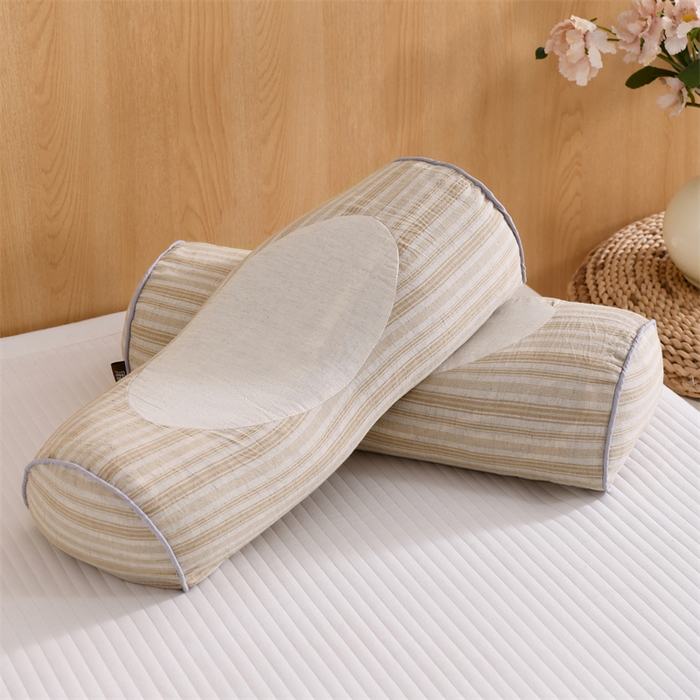 91家纺网 家纺一手货源 找家纺 织布人 2025新款荞麦枕棉麻韩式无印风元宝枕头全荞麦颈椎高枕硬枕芯 韩式无印风元宝枕-细咖条纹 48x20x8cm/只