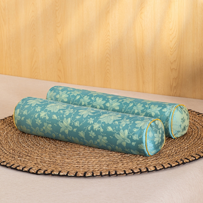 91家纺网 家纺一手货源 找家纺 织布人 2025新款荞麦枕丝绸贡缎圆柱糖果枕调养颈椎专用枕头硬枕芯 贡缎颈椎糖果枕-圆柱水蓝色 50x12cm/只